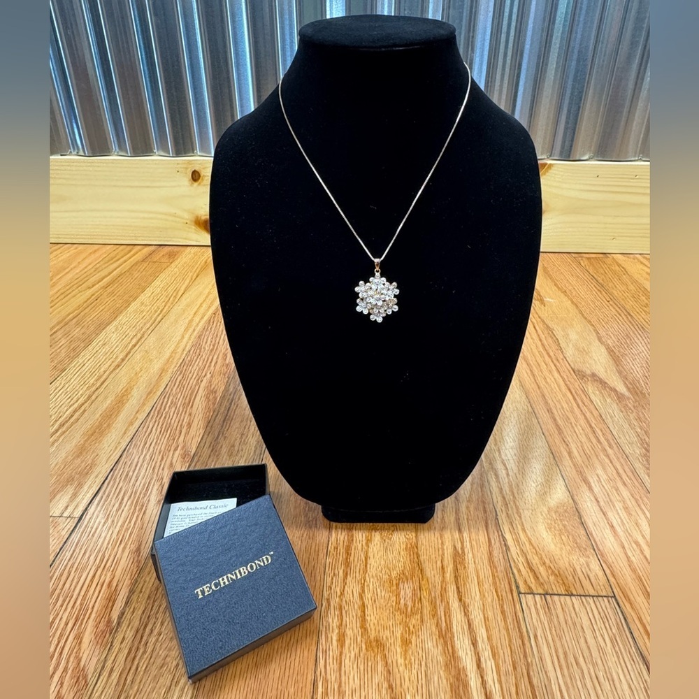 Technibond Gold Necklace with Silver Flower Cluster Pendant